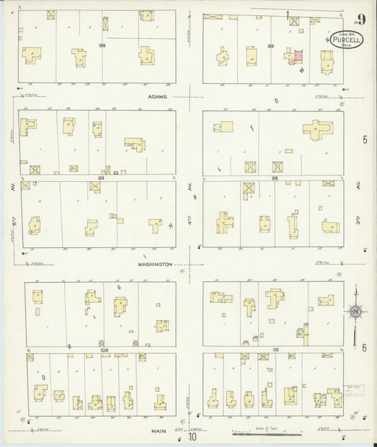 Sanborn Fire Insurance Map from Purcell, McClain County, Oklahoma (1914), Sheet #0009 - Historic Sanborn Fire Insurance Map Print, vintage old map wall art, antique decor, genealogy gift, Oklahoma Oklahoma map