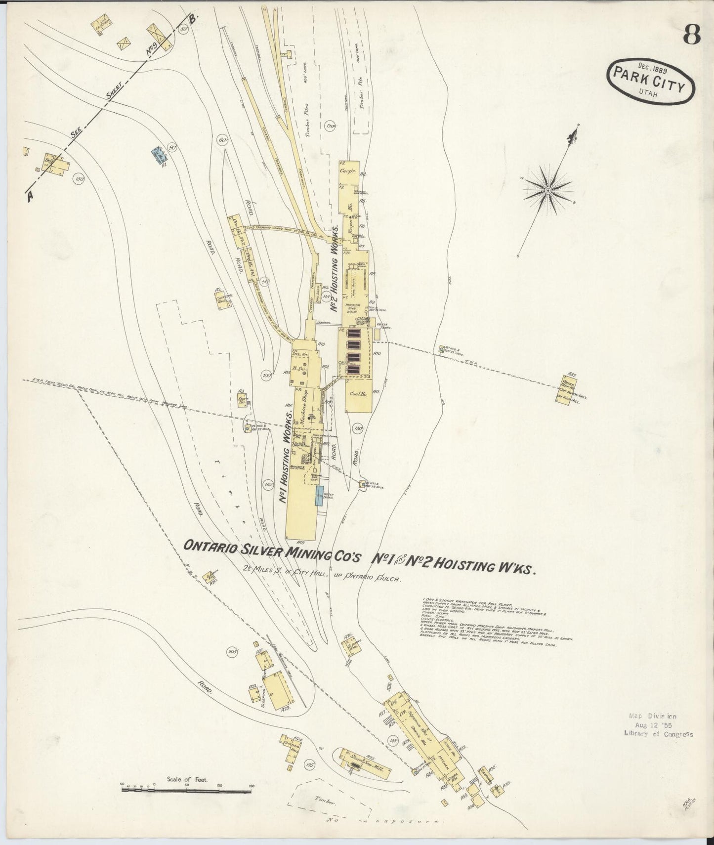 Sanborn Fire Insurance Map from Park City, Summit County, Utah (1889), Sheet #0008 - Complete Map Set gallery image, historic Sanborn map, vintage wall art, Utah Utah