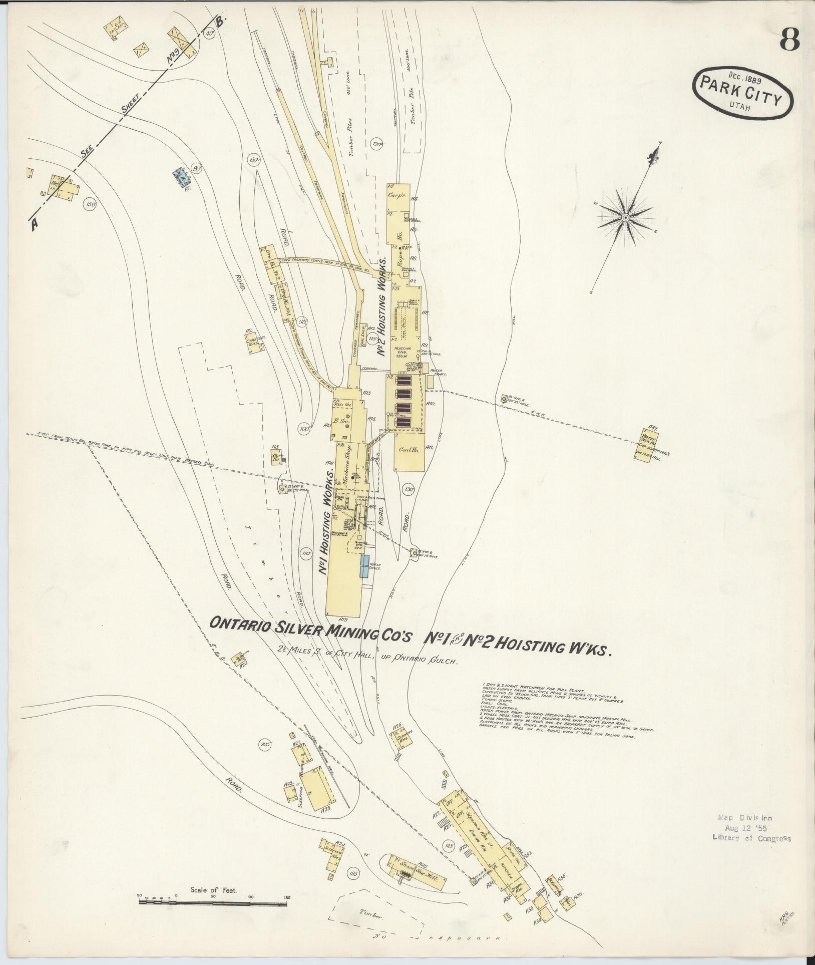 Sanborn Fire Insurance Map from Park City, Summit County, Utah (1889), Sheet #0008 - Complete Map Set gallery image, historic Sanborn map, vintage wall art, Utah Utah