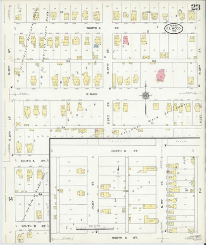 Sanborn Fire Insurance Map from Elwood, Madison County, Indiana (1910), Sheet #0023 - Historic Sanborn Fire Insurance Map Print, vintage old map wall art, antique decor, genealogy gift, Indiana Indiana map
