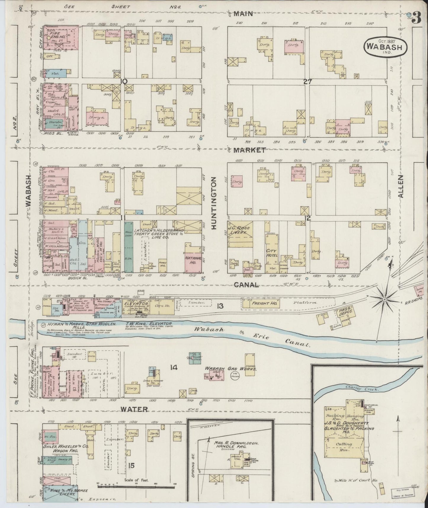 Sanborn Fire Insurance Map from Wabash, Wabash County, Indiana (1887), Sheet #0003 - Complete Map Set gallery image, historic Sanborn map, vintage wall art, Indiana Indiana