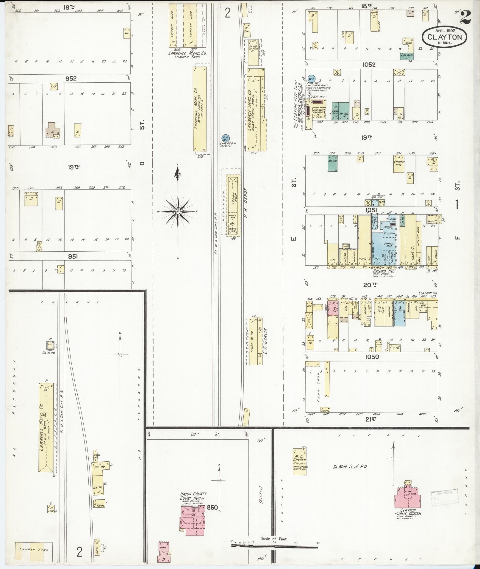 Sanborn Fire Insurance Map from Clayton, Union County, New Mexico (1902), Sheet #0002 - Historic Sanborn Fire Insurance Map Print, vintage old map wall art, antique decor, genealogy gift, New Mexico New Mexico map