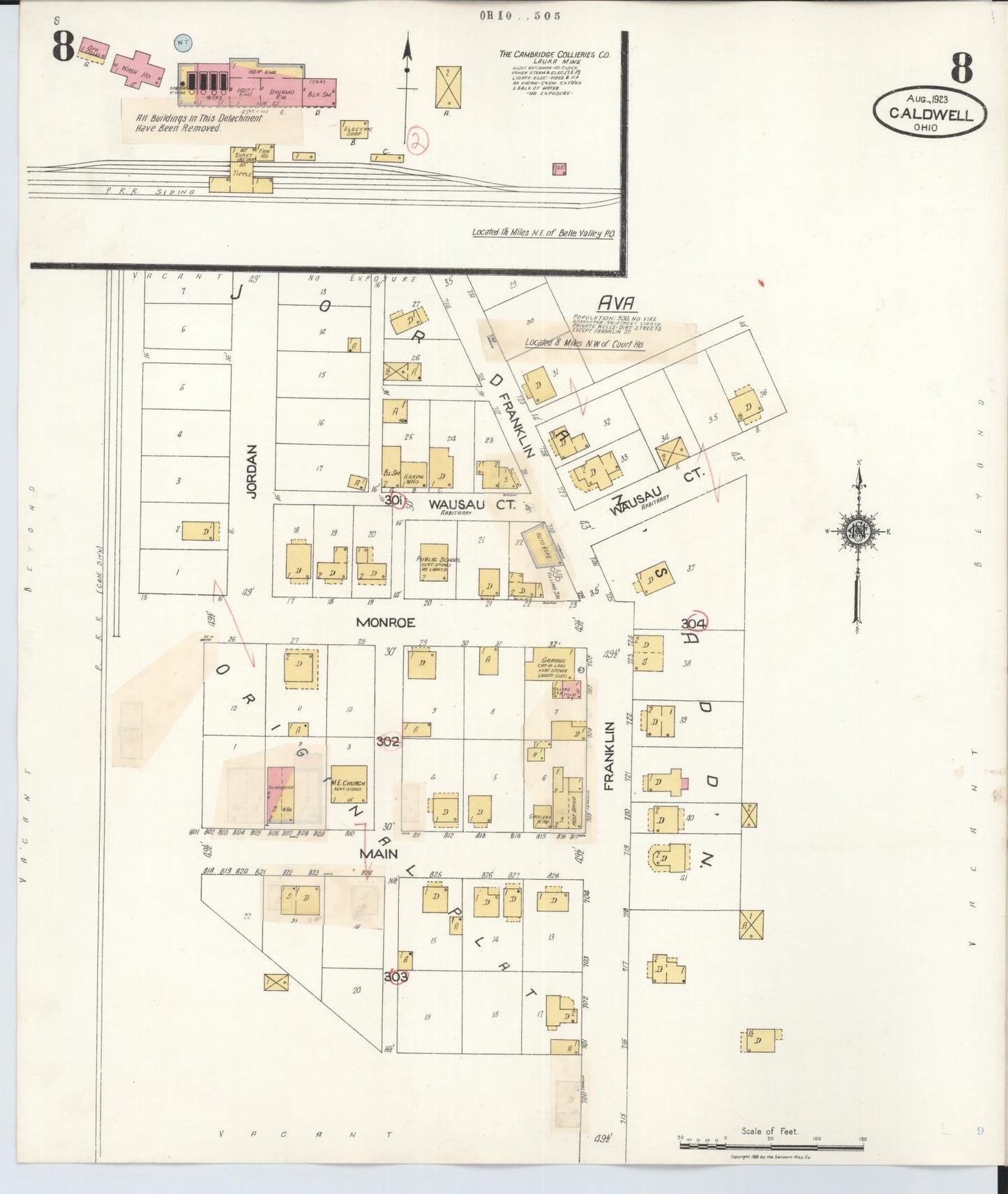 Sanborn Fire Insurance Map from Caldwell, Noble County, Ohio (1932), Sheet #0008 - Historic Sanborn Fire Insurance Map Print, vintage old map wall art, antique decor, genealogy gift, Ohio Ohio map
