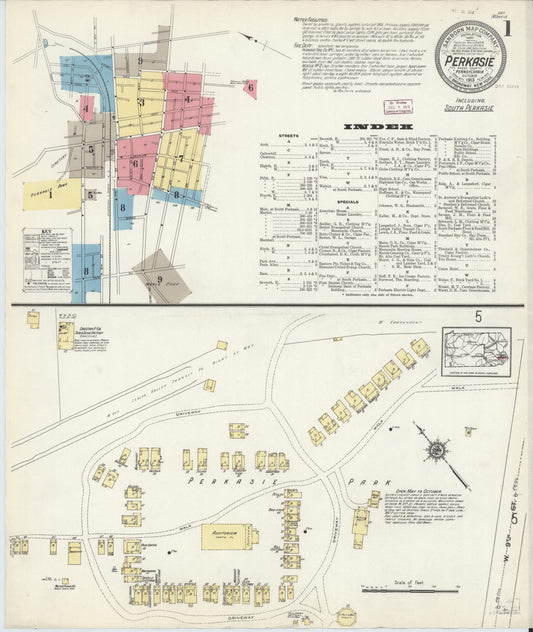 Sanborn Fire Insurance Map from Perkasie, Bucks County, Pennsylvania (1913), Sheet #0001 - Historic Sanborn Fire Insurance Map Print, vintage old map wall art, antique decor, genealogy gift, Pennsylvania Pennsylvania map