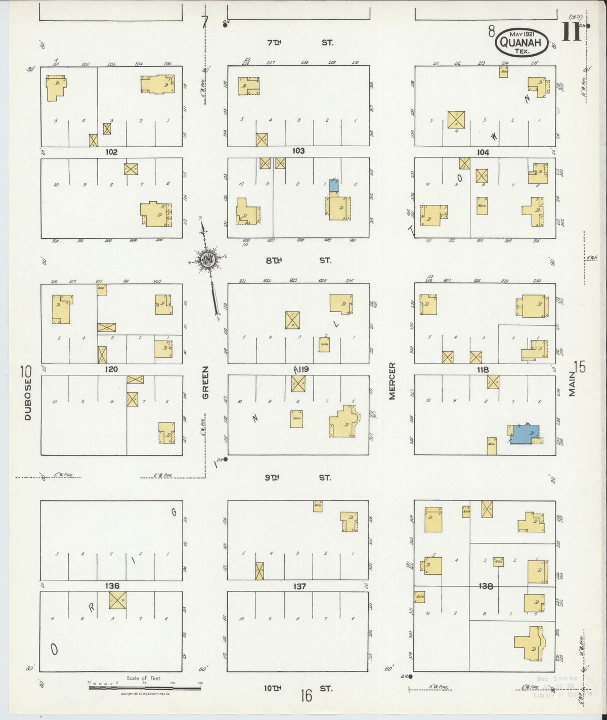 Sanborn Fire Insurance Map from Quanah, Hardeman County, Texas (1921), Sheet #0011 - Complete Map Set gallery image, historic Sanborn map, vintage wall art, Texas Texas