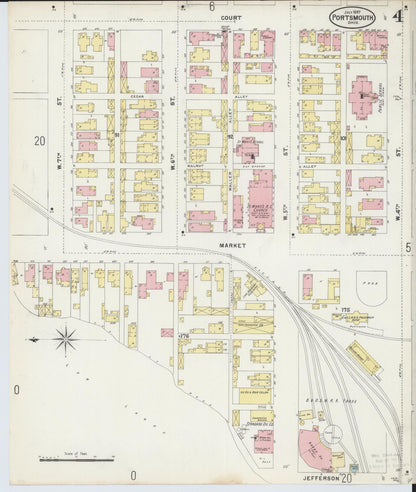 Sanborn Fire Insurance Map from Portsmouth, Scioto County, Ohio (1897), Sheet #0004 - Historic Sanborn Fire Insurance Map Print, vintage old map wall art, antique decor, genealogy gift, Ohio Ohio map