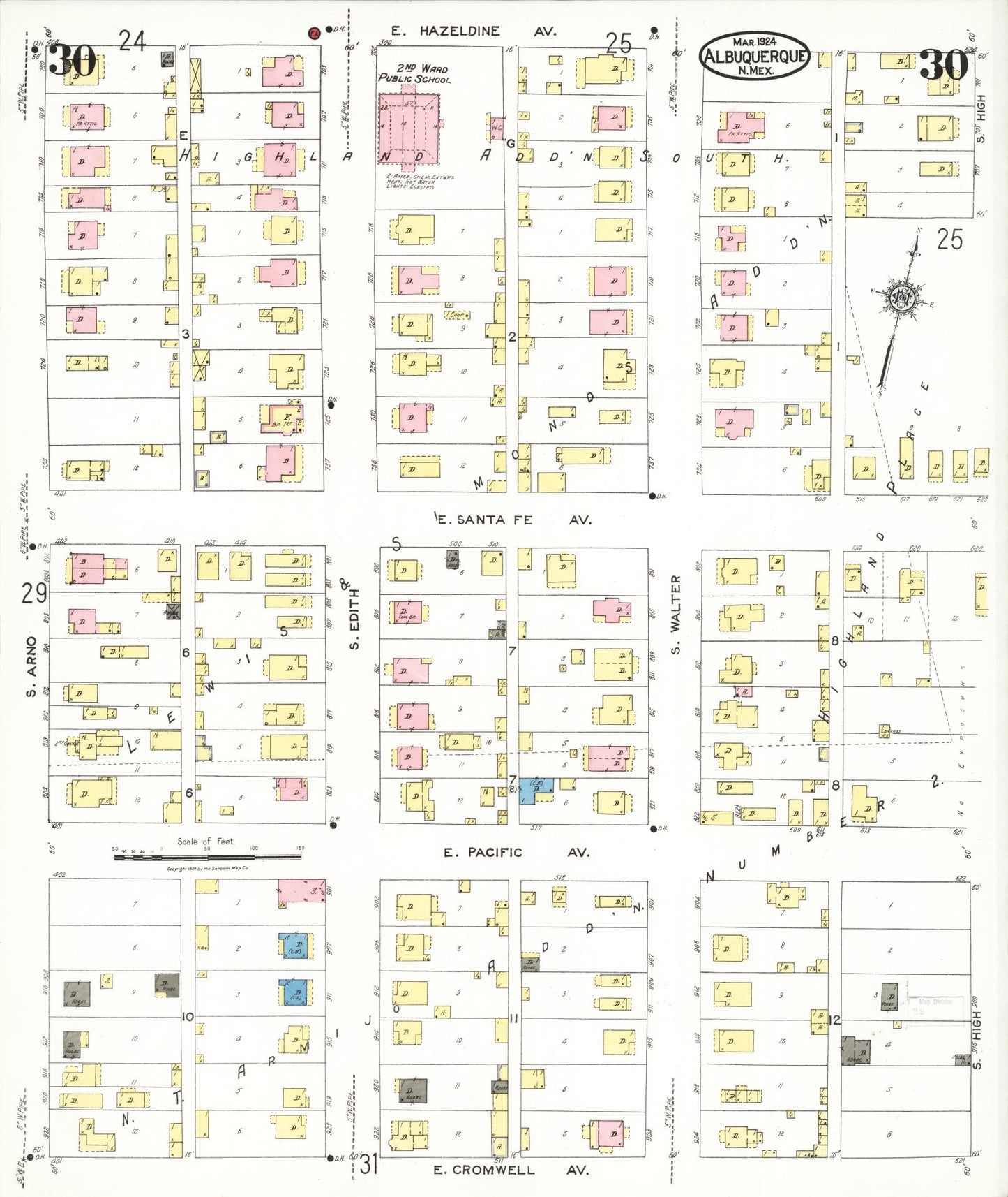 Sanborn Fire Insurance Map from Albuquerque, Bernalillo County, New Mexico (1924), Sheet #0030 - Complete Map Set gallery image, historic Sanborn map, vintage wall art, New Mexico New Mexico