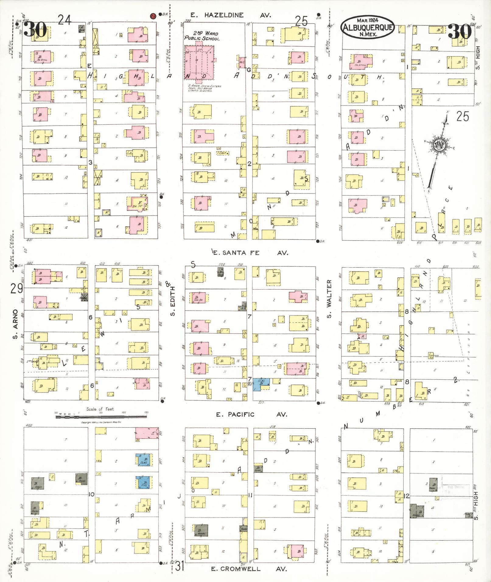Sanborn Fire Insurance Map from Albuquerque, Bernalillo County, New Mexico (1924), Sheet #0030 - Complete Map Set gallery image, historic Sanborn map, vintage wall art, New Mexico New Mexico