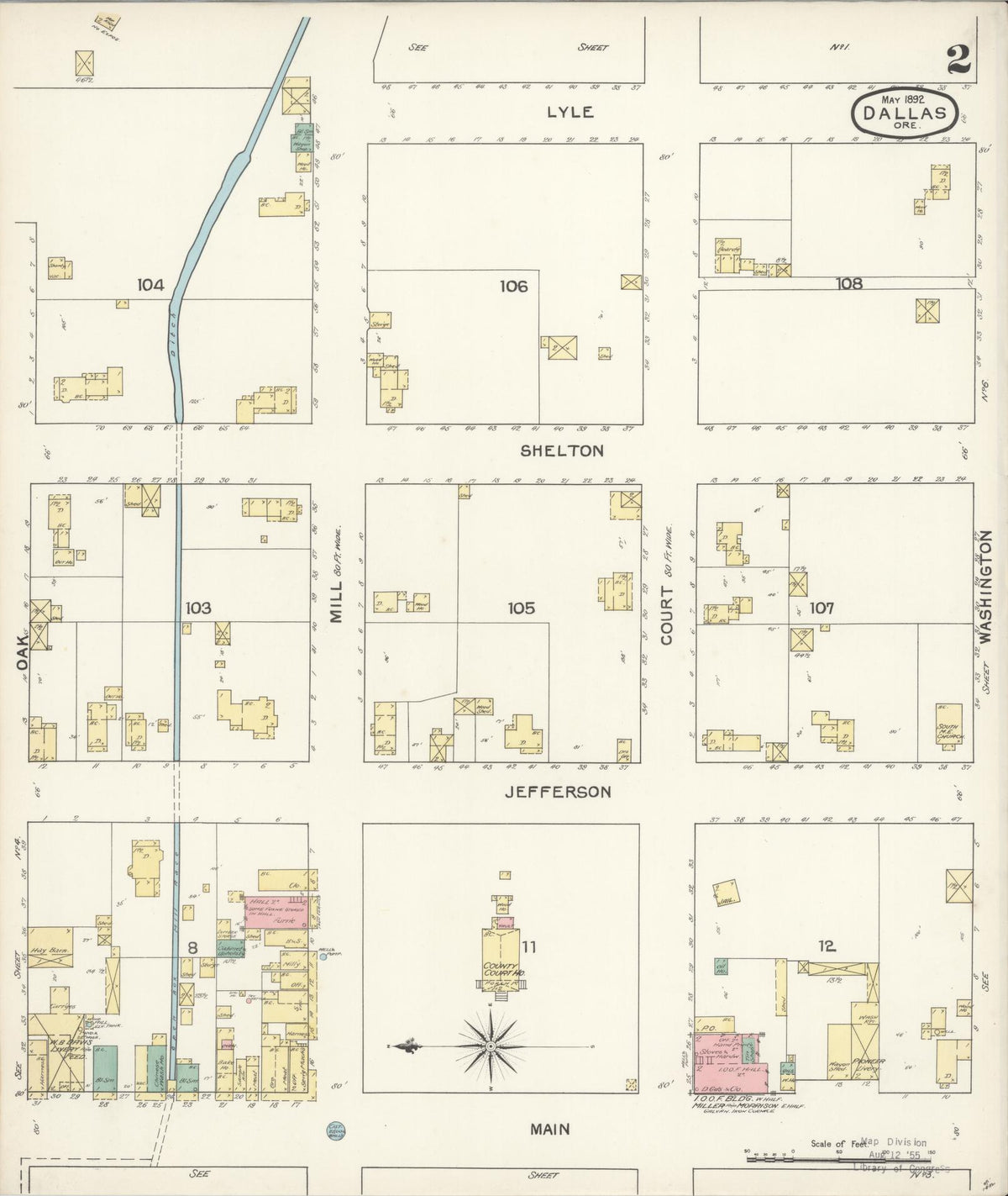 Sanborn Fire Insurance Map from Dallas, Polk County, Oregon (1892), Sheet #0002 - Historic Sanborn Fire Insurance Map Print, vintage old map wall art, antique decor, genealogy gift, Oregon Oregon map
