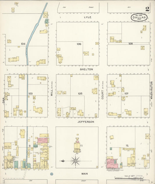 Sanborn Fire Insurance Map from Dallas, Polk County, Oregon (1892), Sheet #0002 - Historic Sanborn Fire Insurance Map Print, vintage old map wall art, antique decor, genealogy gift, Oregon Oregon map