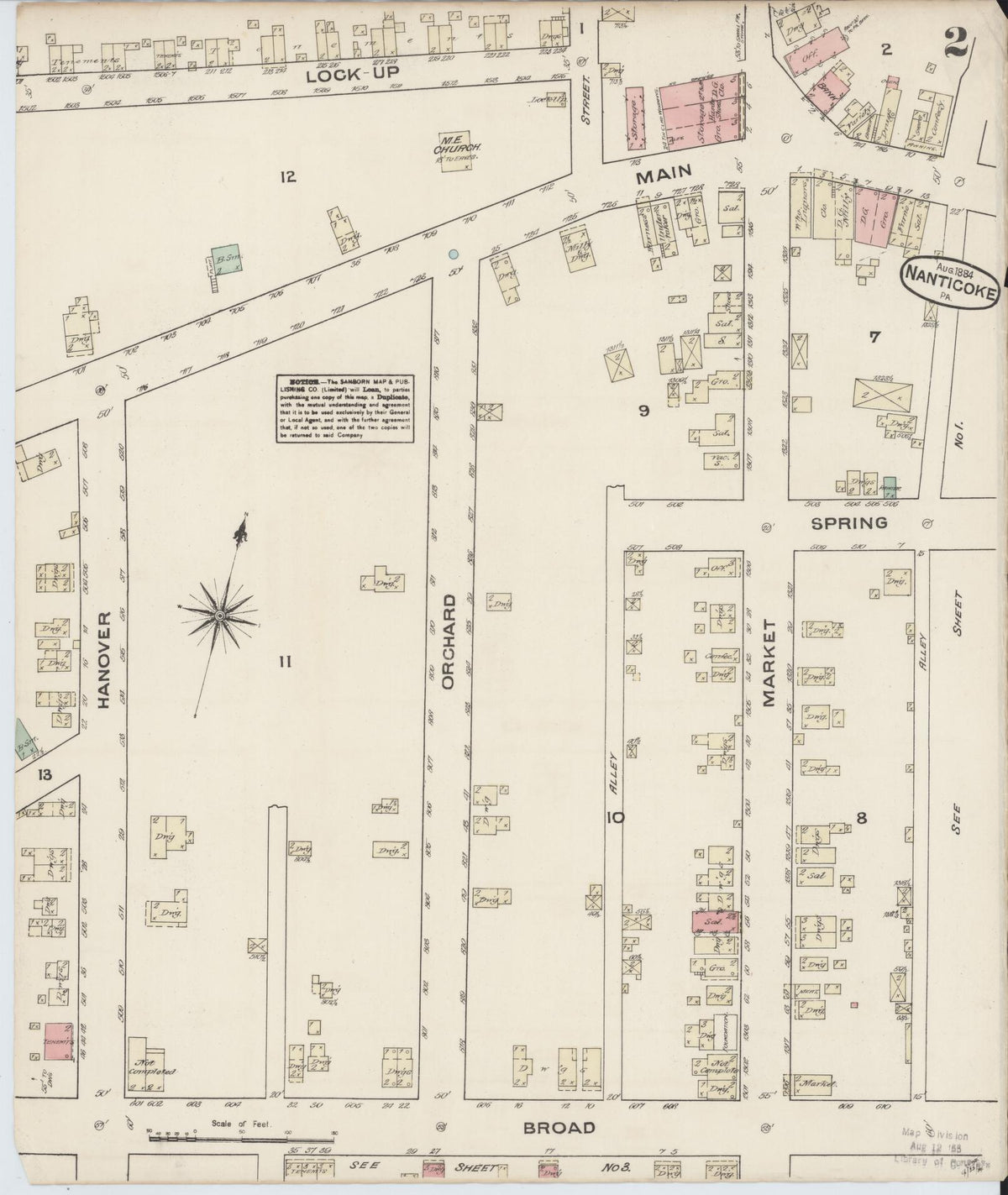Sanborn Fire Insurance Map from Nanticoke, Luzerne County, Pennsylvania (1884), Sheet #0002 - Historic Sanborn Fire Insurance Map Print, vintage old map wall art, antique decor, genealogy gift, Pennsylvania Pennsylvania map