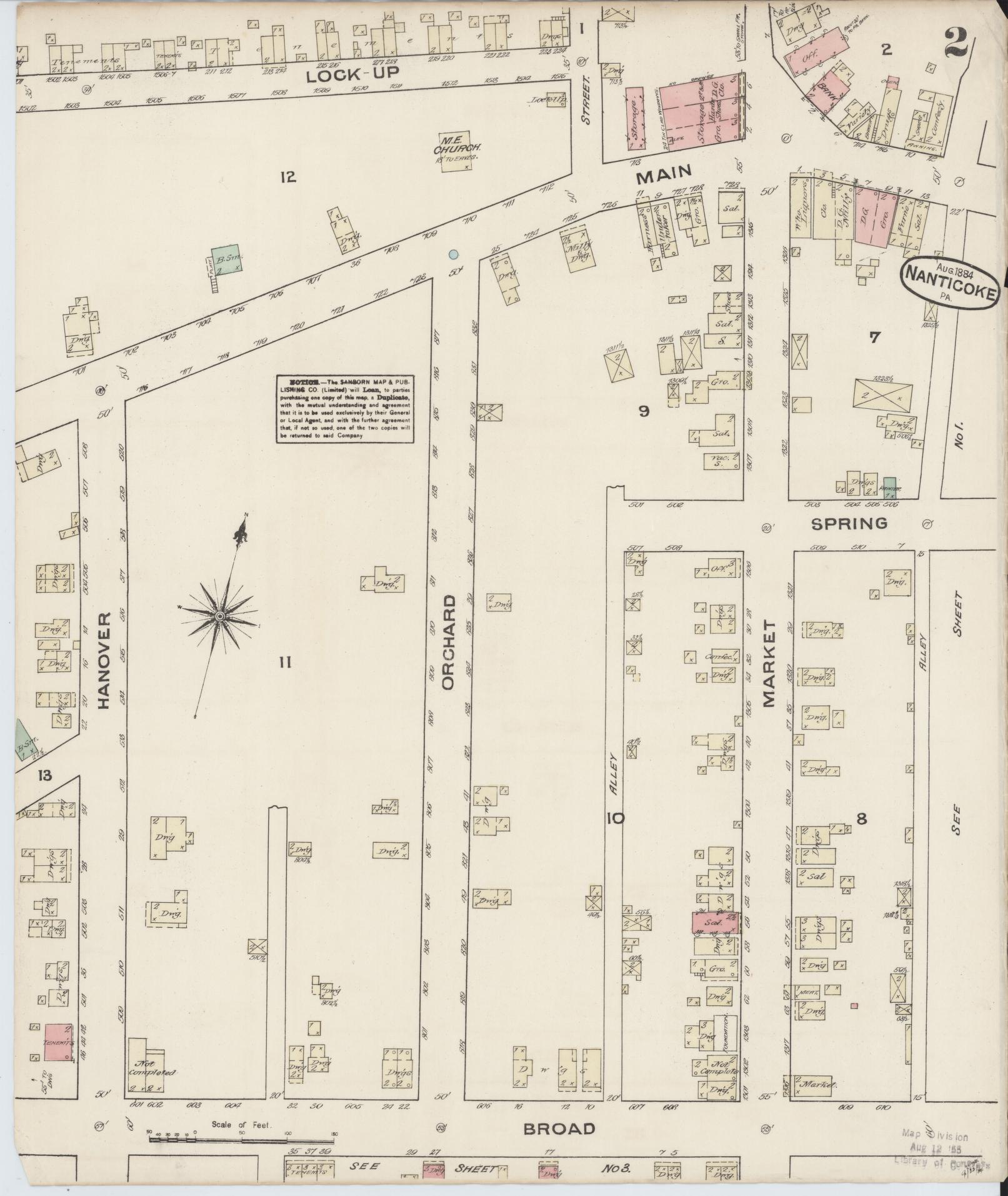 Sanborn Fire Insurance Map from Nanticoke, Luzerne County, Pennsylvania (1884), Sheet #0002 - Historic Sanborn Fire Insurance Map Print, vintage old map wall art, antique decor, genealogy gift, Pennsylvania Pennsylvania map