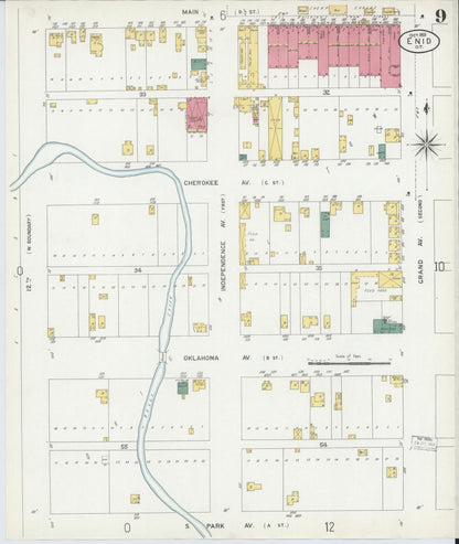 Sanborn Fire Insurance Map from Enid, Garfield County, Oklahoma (1901), Sheet #0009 - Complete Map Set gallery image, historic Sanborn map, vintage wall art, Oklahoma Oklahoma