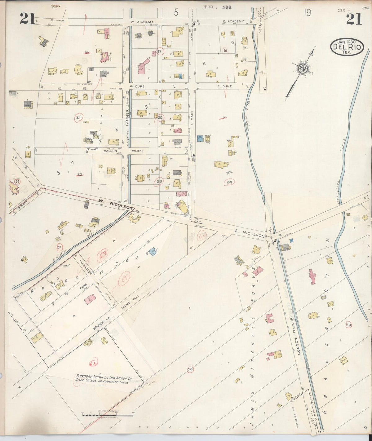 Sanborn Fire Insurance Map from Del Rio, Val Verde County, Texas (1948), Sheet #0021 - Complete Map Set gallery image, historic Sanborn map, vintage wall art, Texas Texas