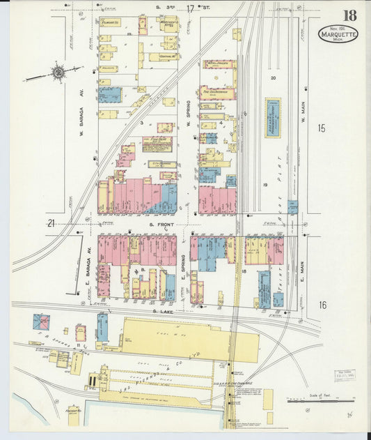 Sanborn Fire Insurance Map from Marquette, Marquette County, Michigan (1911), Sheet #0018 - Historic Sanborn Fire Insurance Map Print, vintage old map wall art, antique decor, genealogy gift, Michigan Michigan map