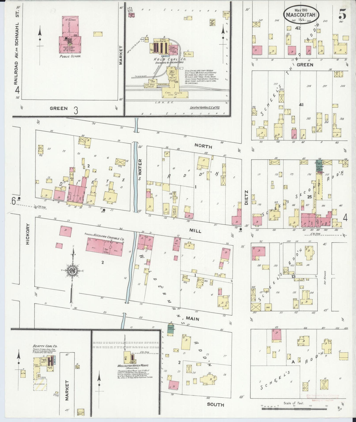 Sanborn Fire Insurance Map from Mascoutah, Saint Clair County, Illinois (1910), Sheet #0005 - Complete Map Set gallery image, historic Sanborn map, vintage wall art, Illinois Illinois