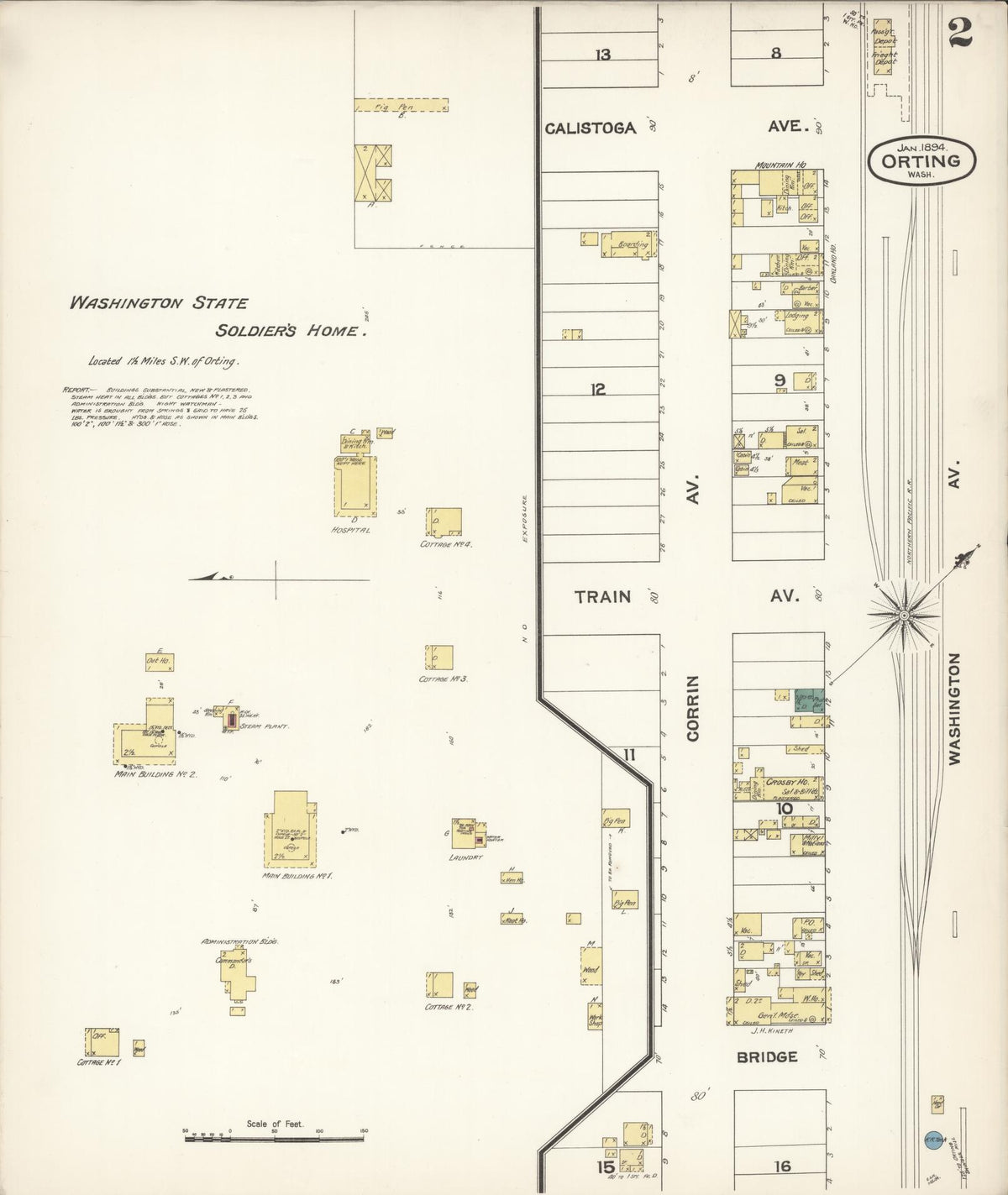 Sanborn Fire Insurance Map from Orting, Pierce County, Washington (1894), Sheet #0002 - Historic Sanborn Fire Insurance Map Print, vintage old map wall art, antique decor, genealogy gift, Washington Washington map