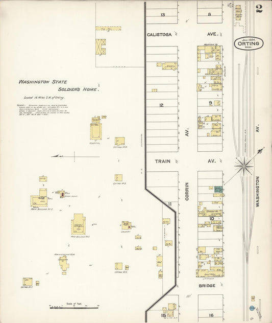 Sanborn Fire Insurance Map from Orting, Pierce County, Washington (1894), Sheet #0002 - Historic Sanborn Fire Insurance Map Print, vintage old map wall art, antique decor, genealogy gift, Washington Washington map