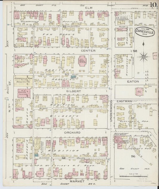 Sanborn Fire Insurance Map from Zanesville, Muskingum County, Ohio (1886), Sheet #0010 - Historic Sanborn Fire Insurance Map Print, vintage old map wall art, antique decor, genealogy gift, Ohio Ohio map