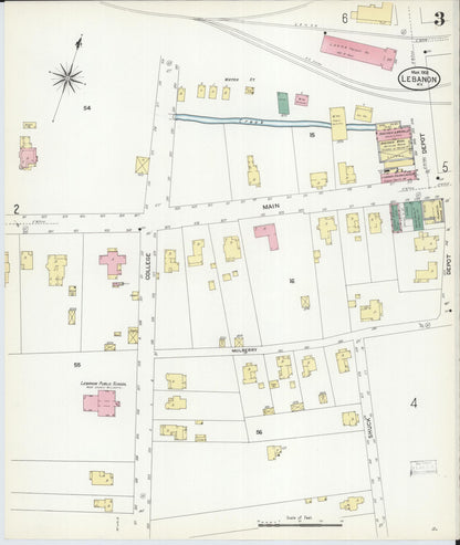 Sanborn Fire Insurance Map from Lebanon, Marion County, Kentucky (1908), Sheet #0003 - Complete Map Set gallery image, historic Sanborn map, vintage wall art, Kentucky Kentucky