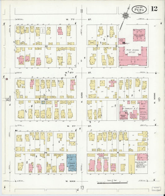Sanborn Fire Insurance Map from Peru, Miami County, Indiana (1912), Sheet #0012 - Historic Sanborn Fire Insurance Map Print, vintage old map wall art, antique decor, genealogy gift, Indiana Indiana map