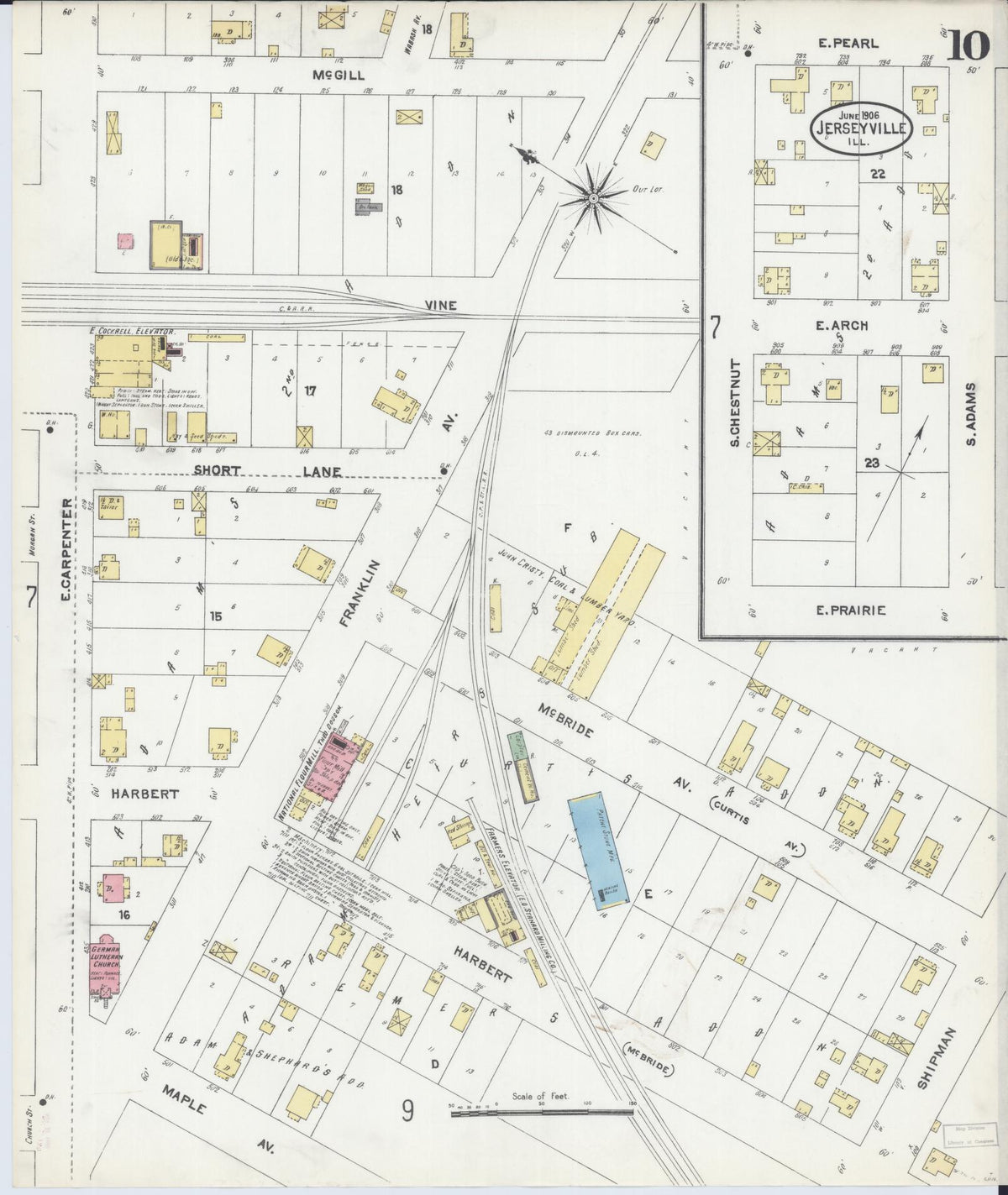 Sanborn Fire Insurance Map from Jerseyville, Jersey County, Illinois (1906), Sheet #0010 - Complete Map Set gallery image, historic Sanborn map, vintage wall art, Illinois Illinois