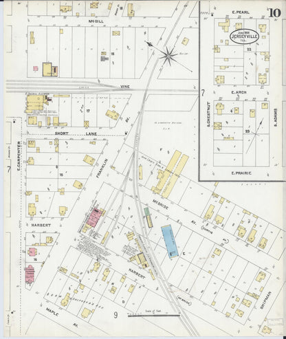 Sanborn Fire Insurance Map from Jerseyville, Jersey County, Illinois (1906), Sheet #0010 - Complete Map Set gallery image, historic Sanborn map, vintage wall art, Illinois Illinois