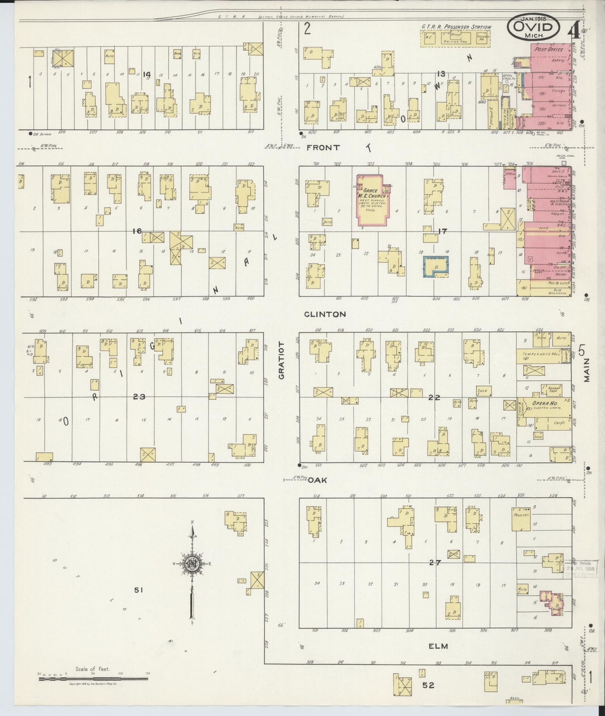Sanborn Fire Insurance Map from Ovid, Clinton County, Michigan (1918), Sheet #0004 - Historic Sanborn Fire Insurance Map Print, vintage old map wall art, antique decor, genealogy gift, Michigan Michigan map