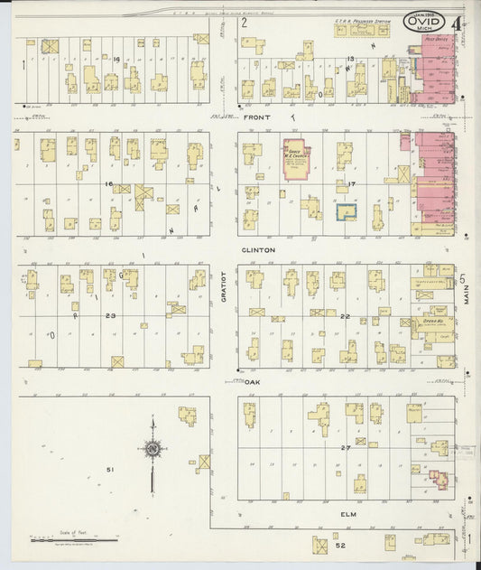 Sanborn Fire Insurance Map from Ovid, Clinton County, Michigan (1918), Sheet #0004 - Historic Sanborn Fire Insurance Map Print, vintage old map wall art, antique decor, genealogy gift, Michigan Michigan map