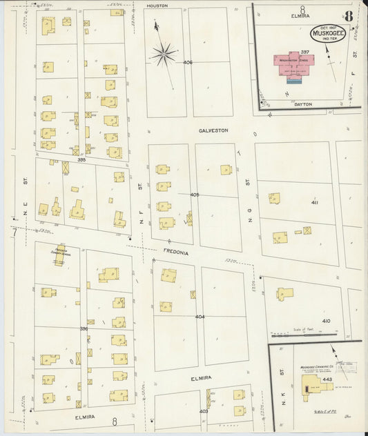 Sanborn Fire Insurance Map from Muskogee, Muskogee County, Oklahoma (1907), Sheet #0008 - Historic Sanborn Fire Insurance Map Print, vintage old map wall art, antique decor, genealogy gift, Oklahoma Oklahoma map