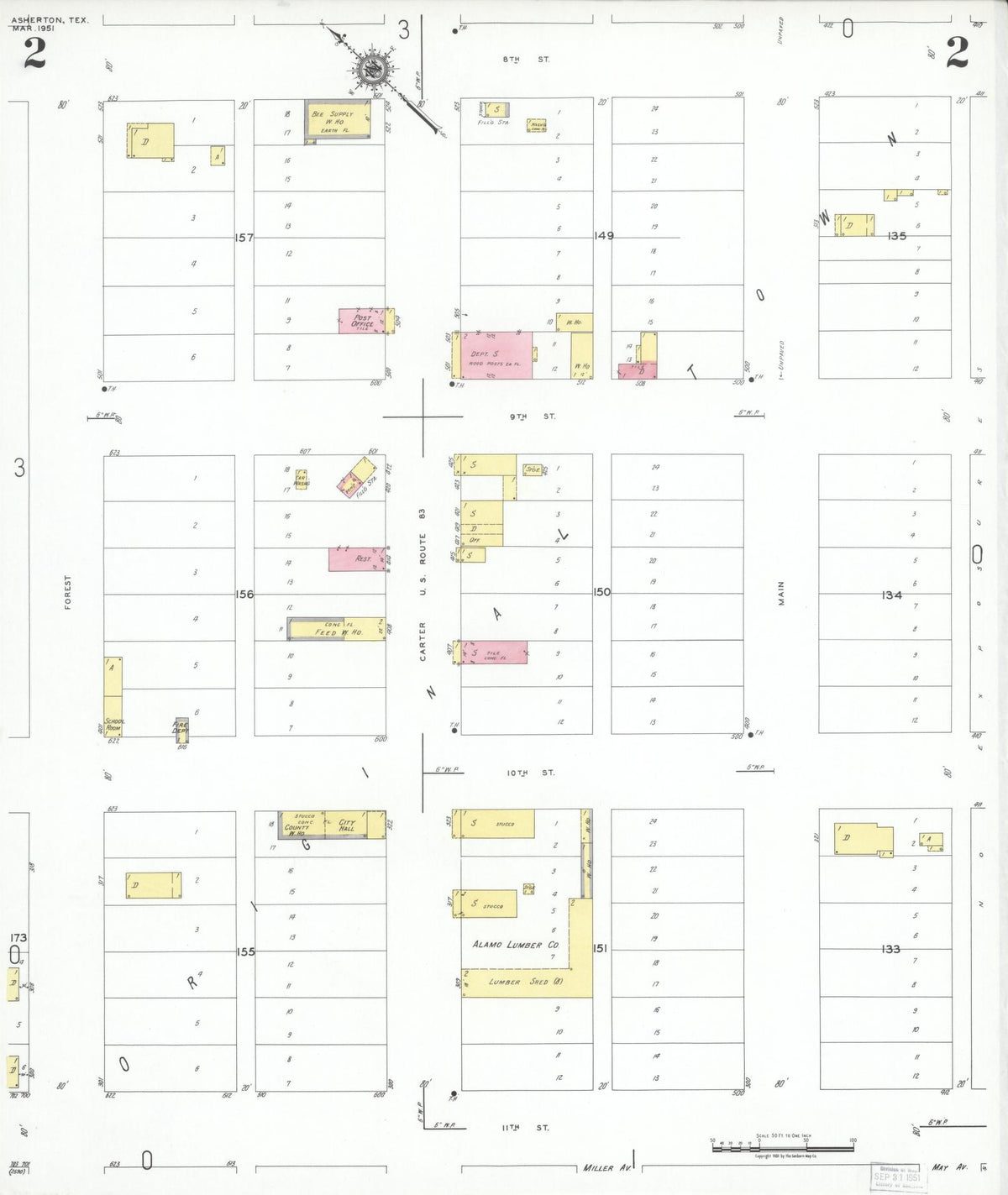 Sanborn Fire Insurance Map from Asherton, Dimmit County, Texas (1951), Sheet #0002 - Complete Map Set gallery image, historic Sanborn map, vintage wall art, Texas Texas