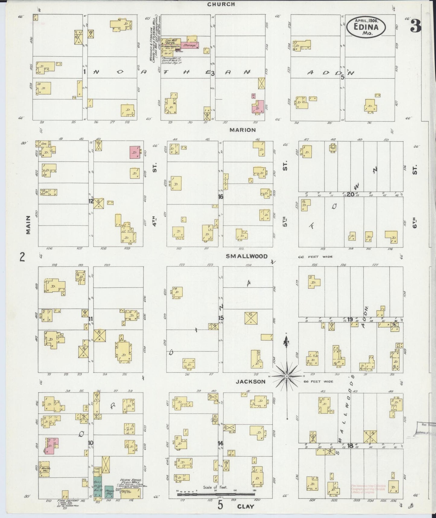 Sanborn Fire Insurance Map from Edina, Knox County, Missouri (1906), Sheet #0003 - Complete Map Set gallery image, historic Sanborn map, vintage wall art, Missouri Missouri