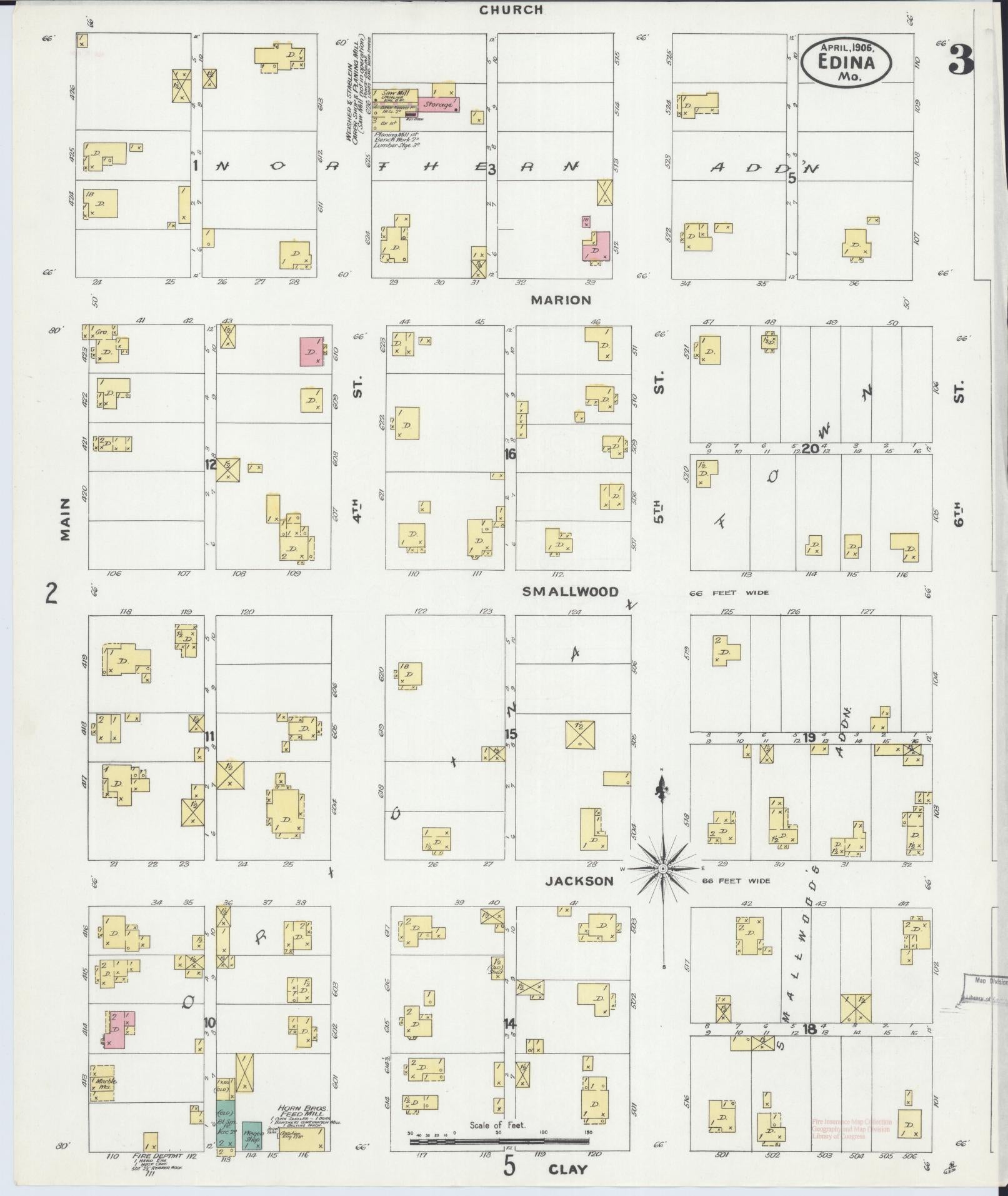 Sanborn Fire Insurance Map from Edina, Knox County, Missouri (1906), Sheet #0003 - Complete Map Set gallery image, historic Sanborn map, vintage wall art, Missouri Missouri