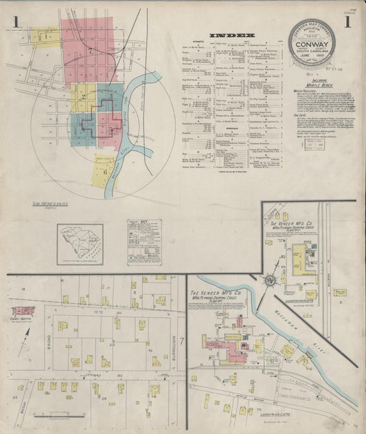 Sanborn Fire Insurance Map from Conway, Horry County, South Carolina (1930), Sheet #0001 - Historic Sanborn Fire Insurance Map Print, vintage old map wall art, antique decor, genealogy gift, South Carolina South Carolina map