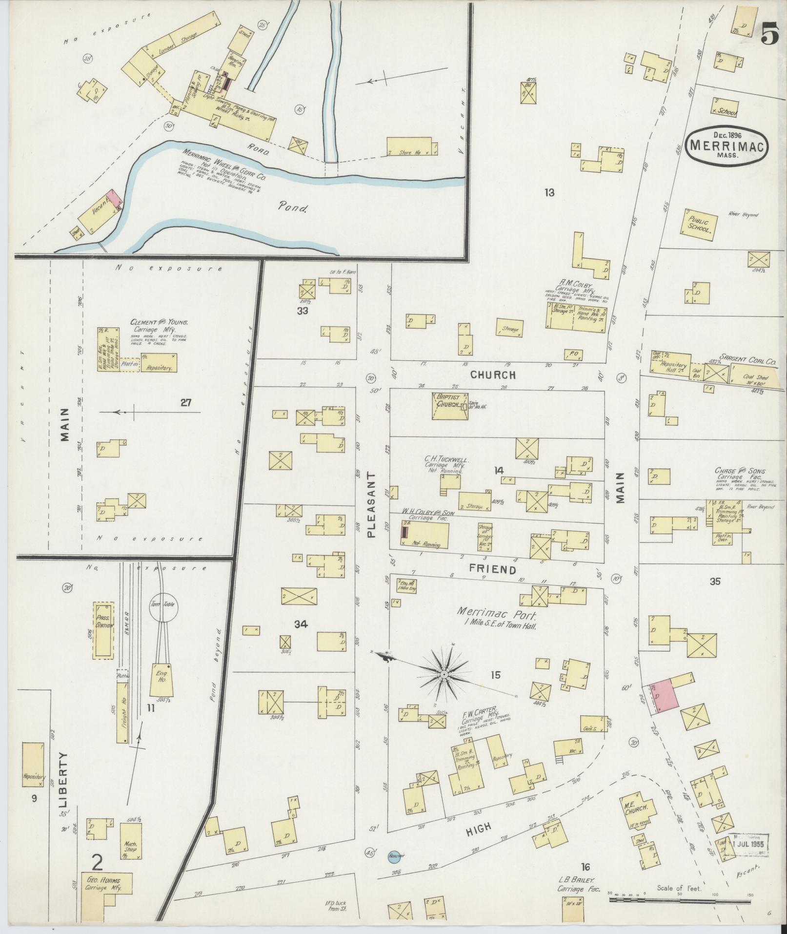 Sanborn Fire Insurance Map from Merrimac, Essex County, Massachusetts (1896), Sheet #0005 - Complete Map Set gallery image, historic Sanborn map, vintage wall art, Massachusetts Massachusetts