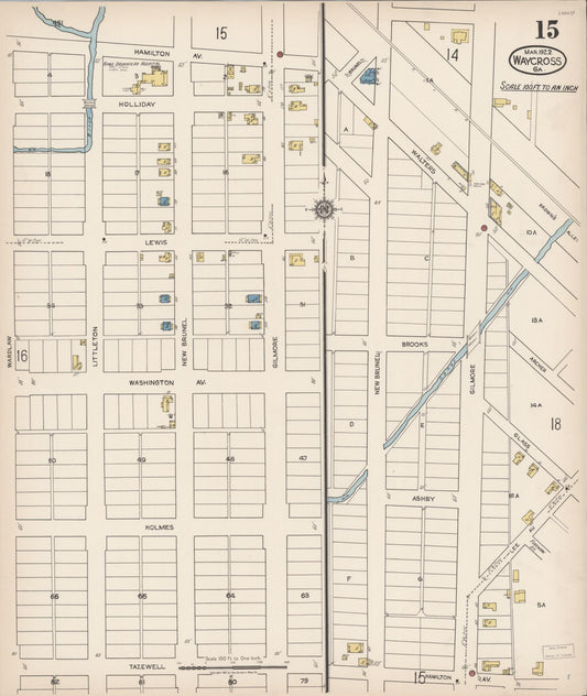 Sanborn Fire Insurance Map from Waycross, Ware County, Georgia (1922), Sheet #0015 - Historic Sanborn Fire Insurance Map Print, vintage old map wall art, antique decor, genealogy gift, Georgia Georgia map