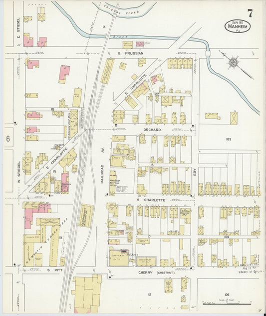 Sanborn Fire Insurance Map from Manheim, Lancaster County, Pennsylvania (1912), Sheet #0007 - Historic Sanborn Fire Insurance Map Print, vintage old map wall art, antique decor, genealogy gift, Pennsylvania Pennsylvania map