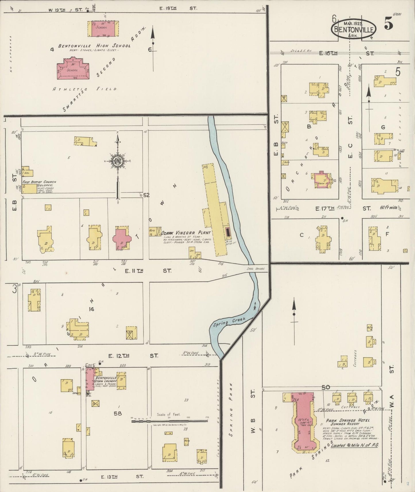 Sanborn Fire Insurance Map from Bentonville, Benton County, Arkansas (1922), Sheet #0005 - Complete Map Set gallery image, historic Sanborn map, vintage wall art, Arkansas Arkansas