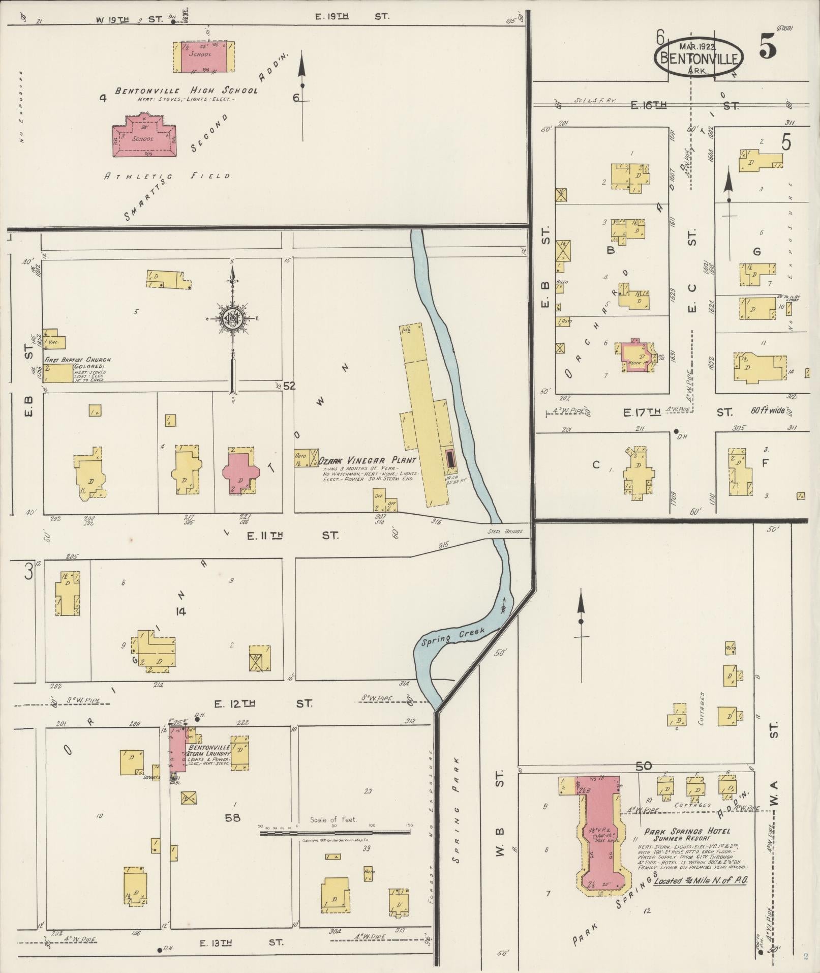 Sanborn Fire Insurance Map from Bentonville, Benton County, Arkansas (1922), Sheet #0005 - Complete Map Set gallery image, historic Sanborn map, vintage wall art, Arkansas Arkansas
