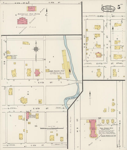 Sanborn Fire Insurance Map from Bentonville, Benton County, Arkansas (1922), Sheet #0005 - Complete Map Set gallery image, historic Sanborn map, vintage wall art, Arkansas Arkansas