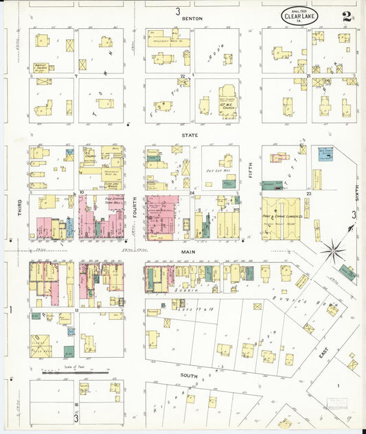 Sanborn Fire Insurance Map from Clear Lake, Cerro Gordo County, Iowa (1909), Sheet #0002 - Historic Sanborn Fire Insurance Map Print, vintage old map wall art
