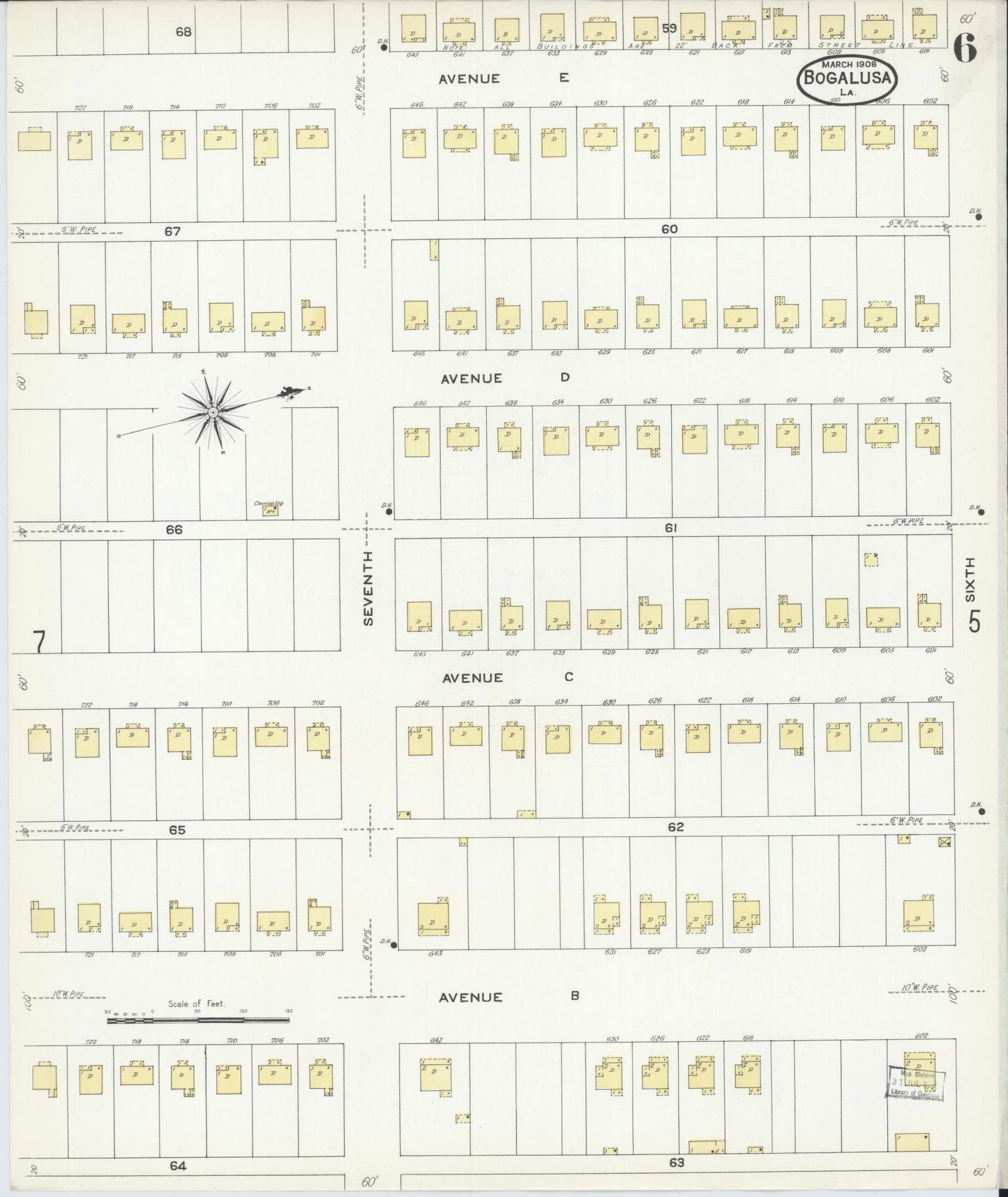 Sanborn Fire Insurance Map from Bogalusa, Washington Parish, Louisiana (1908), Sheet #0006 - Complete Map Set gallery image, historic Sanborn map, vintage wall art, Louisiana Louisiana