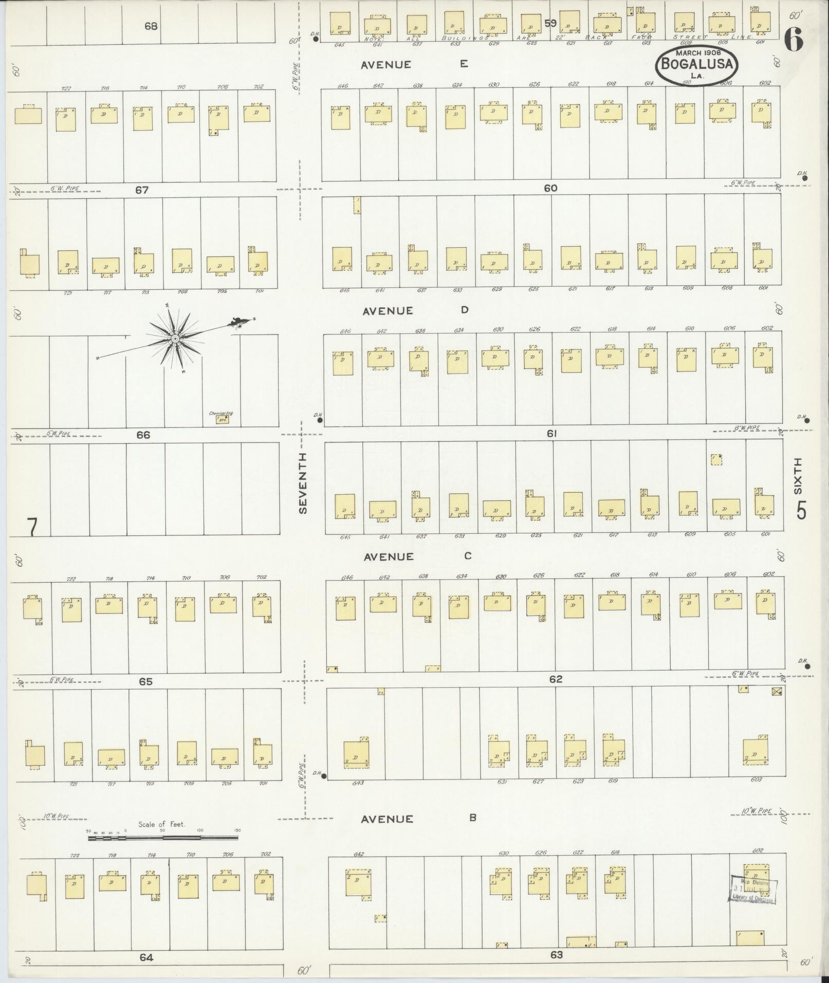 Sanborn Fire Insurance Map from Bogalusa, Washington Parish, Louisiana (1908), Sheet #0006 - Complete Map Set gallery image, historic Sanborn map, vintage wall art, Louisiana Louisiana