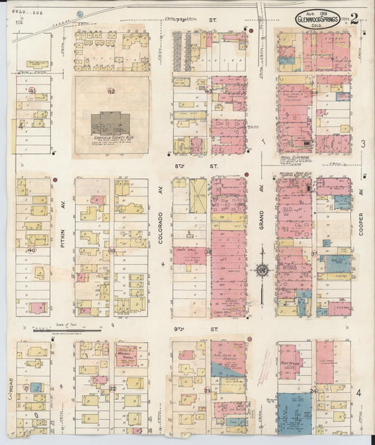 Sanborn Fire Insurance Map from Glenwood Springs, Garfield County, Colorado (1943), Sheet #0002 - Historic Sanborn Fire Insurance Map Print, vintage old map wall art, antique decor, genealogy gift, Colorado Colorado map