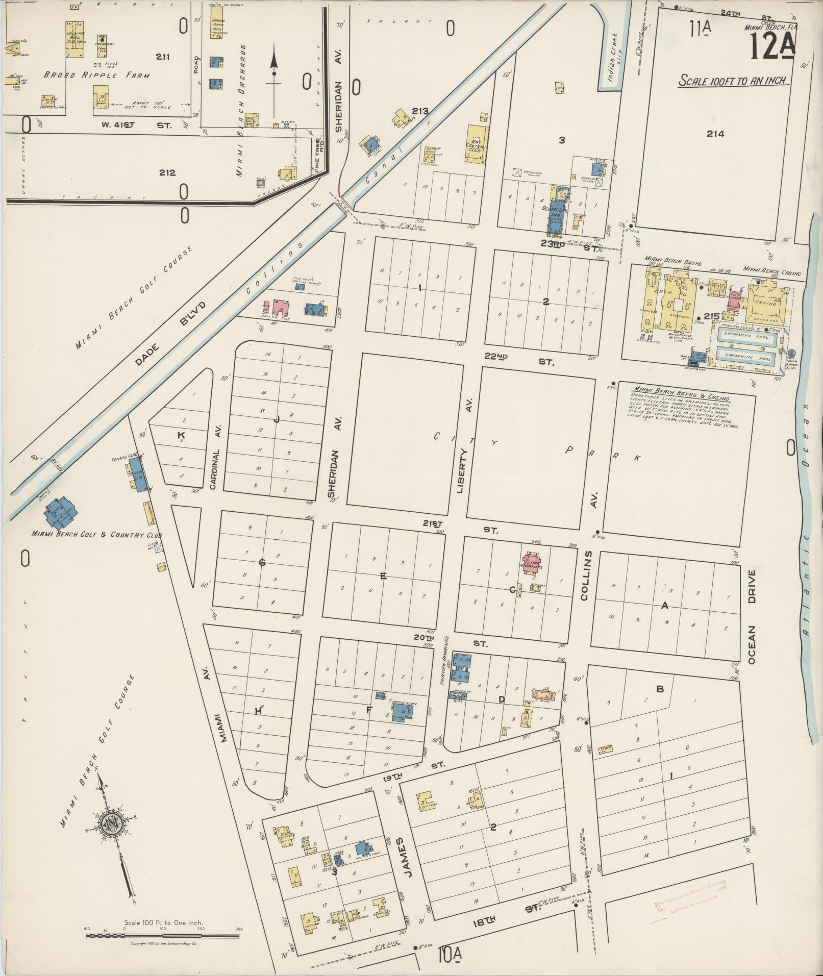 Sanborn Fire Insurance Map from Miami Beach, Dade County, Florida (1921), Sheet #0012 - Historic Sanborn Fire Insurance Map Print, vintage old map wall art, antique decor, genealogy gift, Florida Florida map