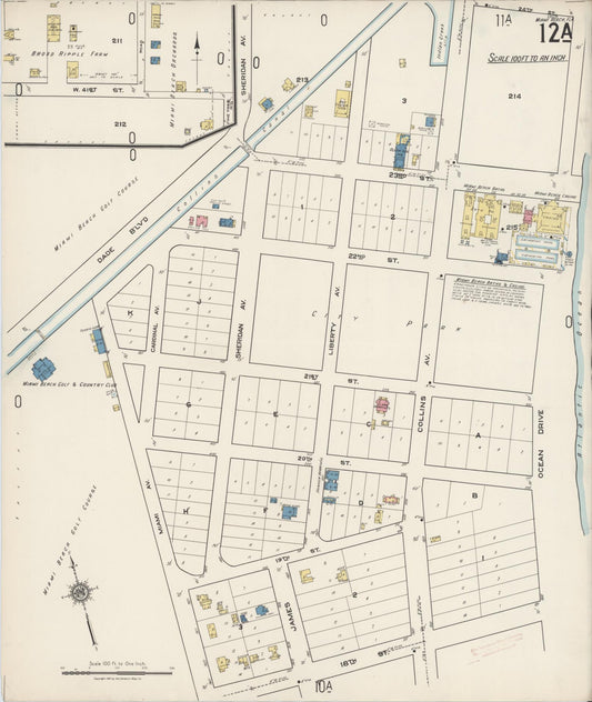 Sanborn Fire Insurance Map from Miami Beach, Dade County, Florida (1921), Sheet #0012 - Historic Sanborn Fire Insurance Map Print, vintage old map wall art, antique decor, genealogy gift, Florida Florida map