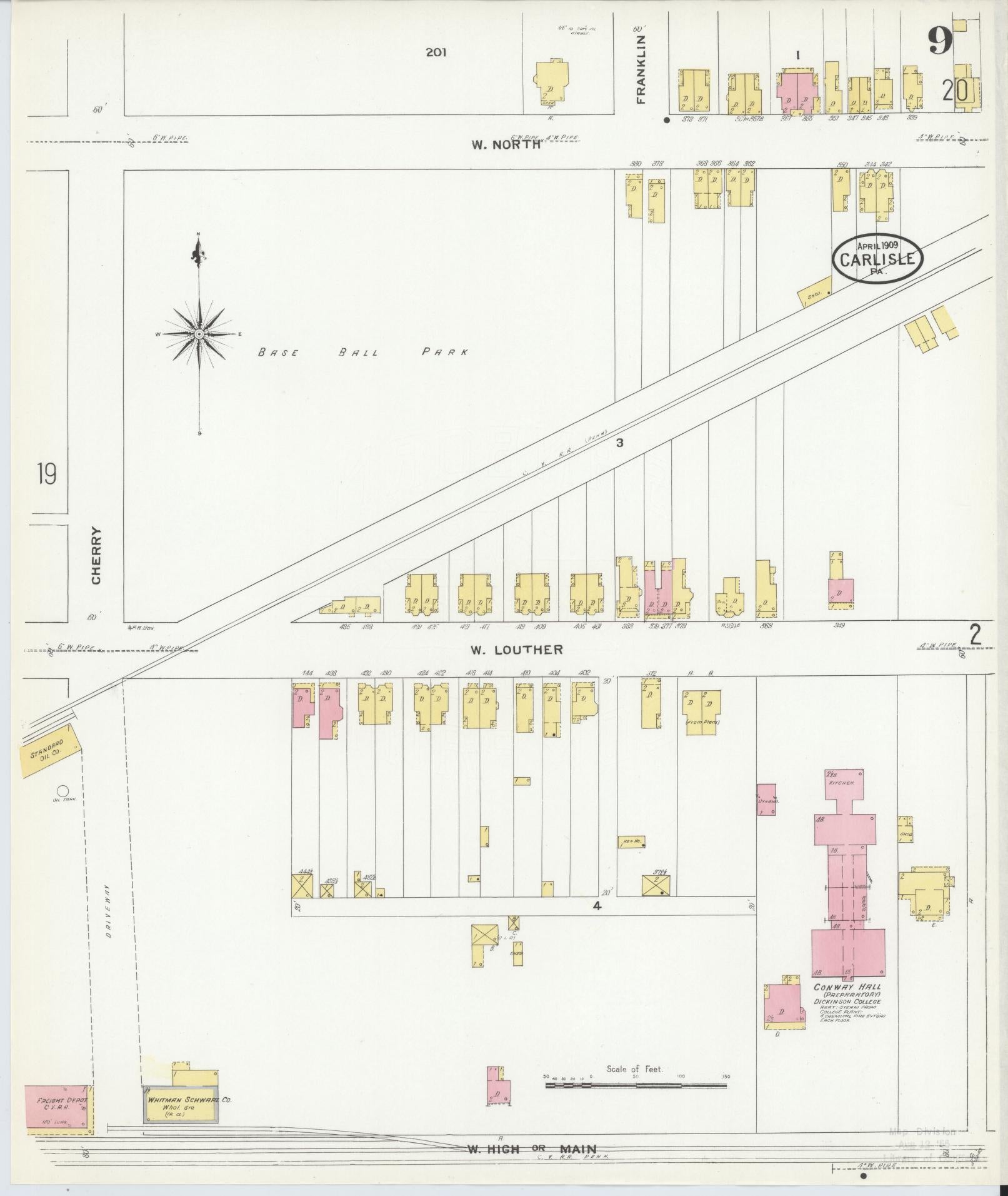 Sanborn Fire Insurance Map from Carlisle, Cumberland County, Pennsylvania (1909), Sheet #0009 - Historic Sanborn Fire Insurance Map Print, vintage old map wall art, antique decor, genealogy gift, Pennsylvania Pennsylvania map