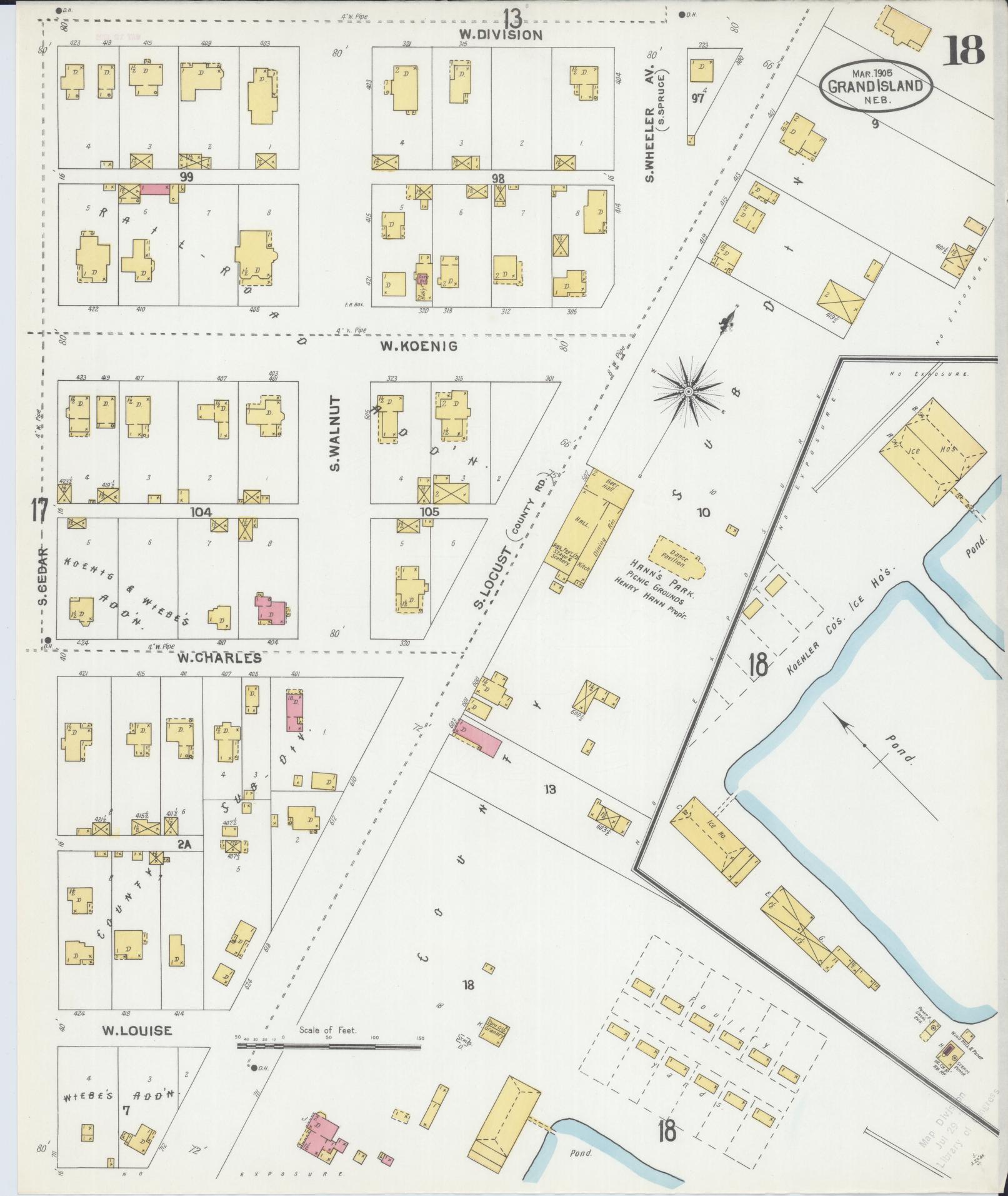 Sanborn Fire Insurance Map from Grand Island, Hall County, Nebraska (1905), Sheet #0018 - Complete Map Set gallery image, historic Sanborn map, vintage wall art, Nebraska Nebraska