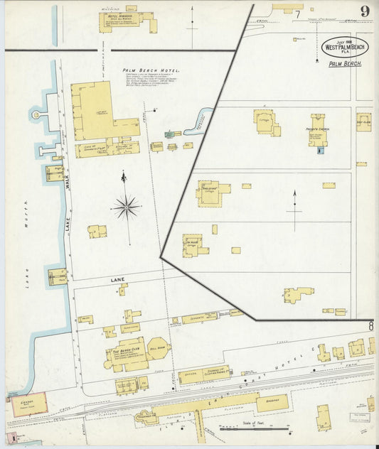 Sanborn Fire Insurance Map from West Palm Beach, Dade County, Florida (1908), Sheet #0009 - Historic Sanborn Fire Insurance Map Print, vintage old map wall art, antique decor, genealogy gift, Florida Florida map