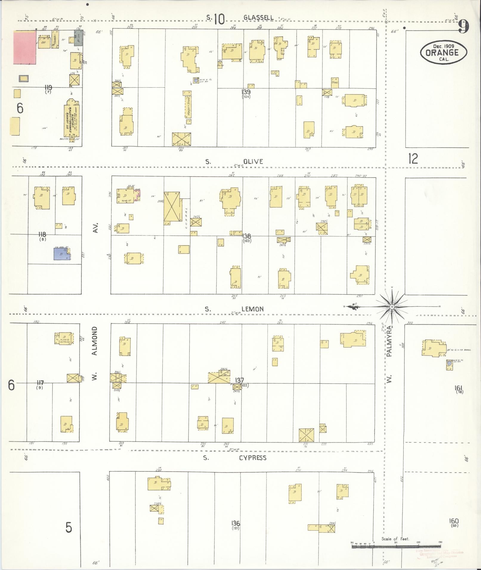 Sanborn Fire Insurance Map from Orange, Orange County, California (1909), Sheet #0009 - Complete Map Set gallery image, historic Sanborn map, vintage wall art, California California